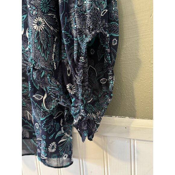 Anthropologie Maeve Floral Button Up Blouse Boho Size L Pleated Ruffles Peasant - Picture 12 of 13